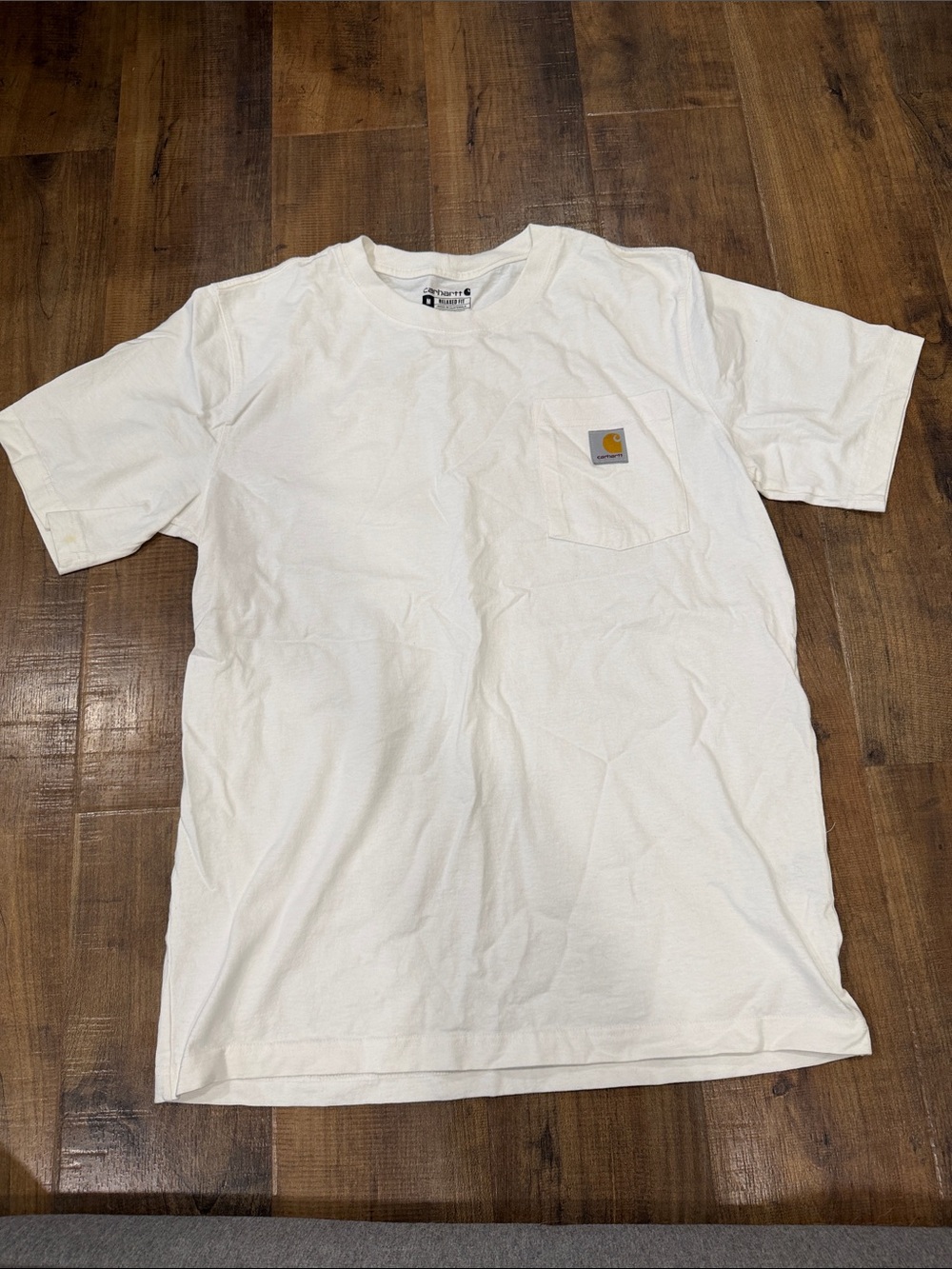 Carhartt White Short-Sleeve Pocket Tee with Tan Logo Patch